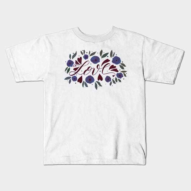 Love and flowers - garnet and purple Kids T-Shirt by wackapacka